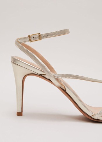 Phase Eight Leather Barely There Strappy Heels Gold Canada | ZOJAVB-921